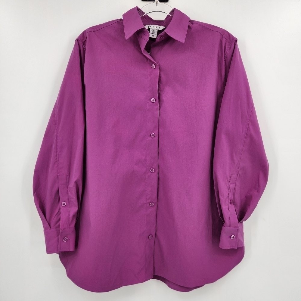 Athleta Oversized Polin Top Womens Size XS Fuchsia Long Sleeve Button Front